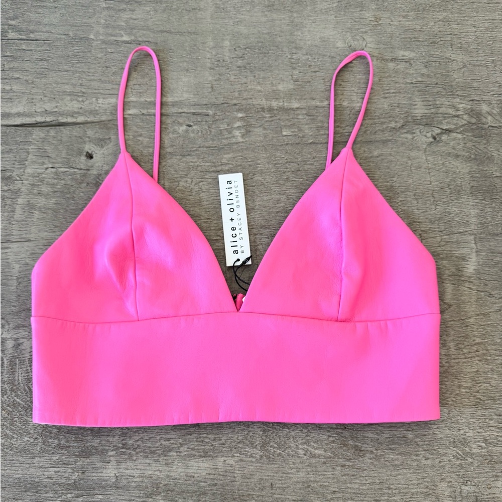 Alice + Olivia by Stacey Bendet Hot Pink Faux Leather Bralette Top – NWT